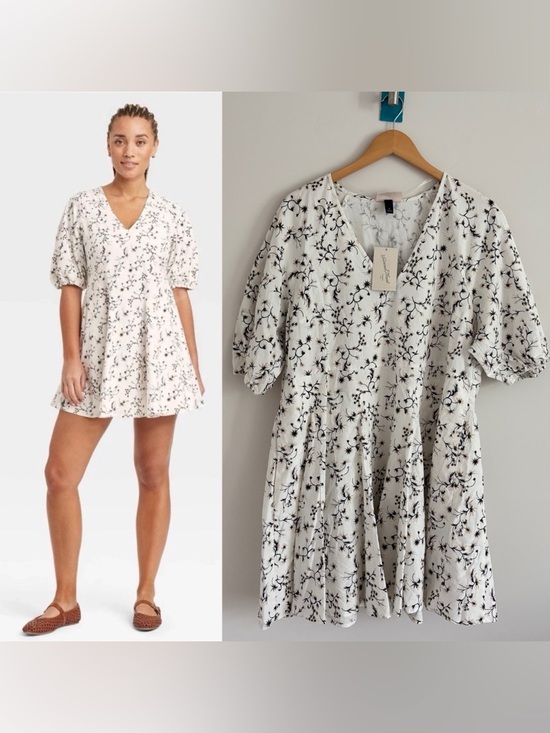 Universal Thread Dresses & Skirts - Universal Thread Women's Bell Elbow Sleeve A-Line Dress White Floral NEW